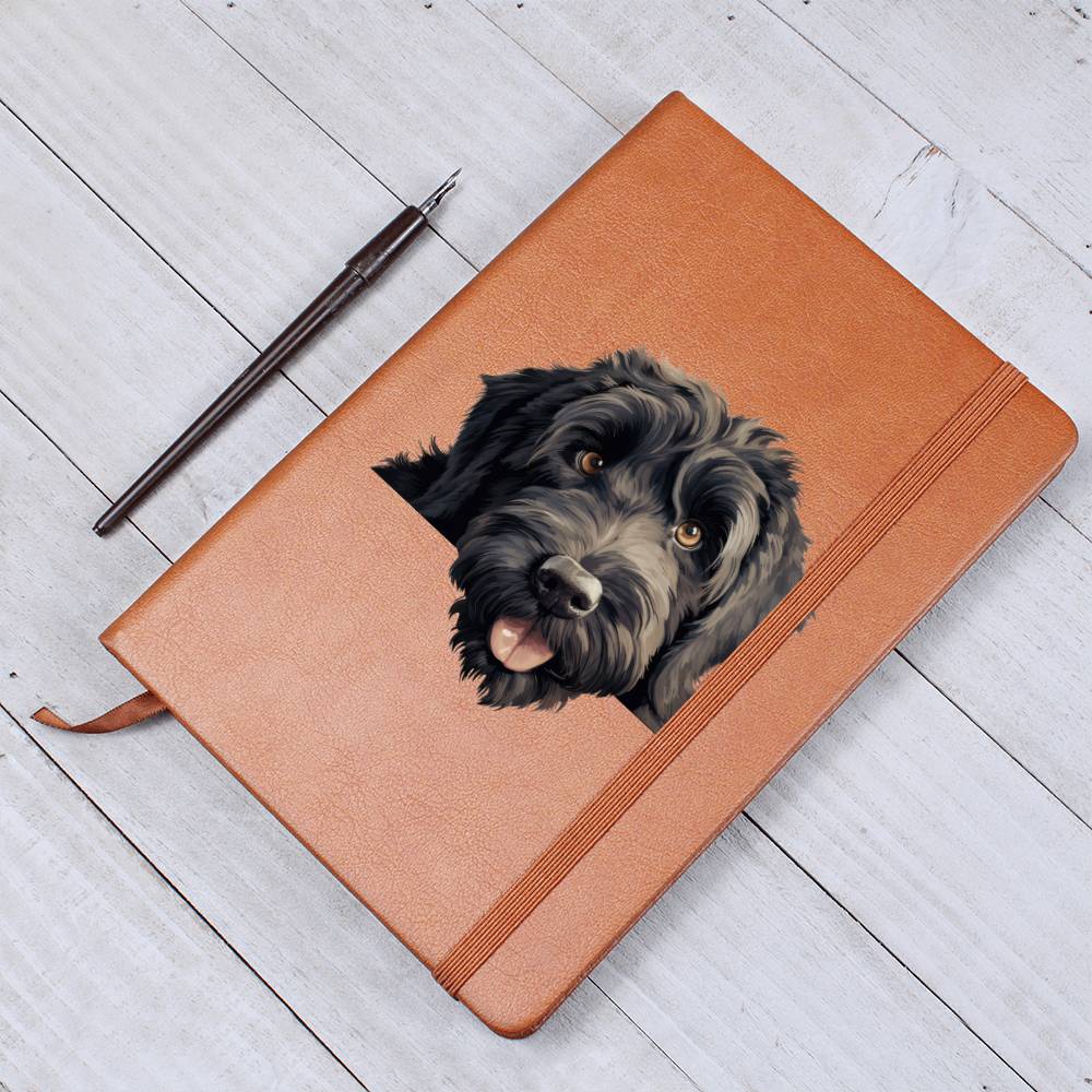 Black Russian Terrier Peeking - Vegan Leather Journal