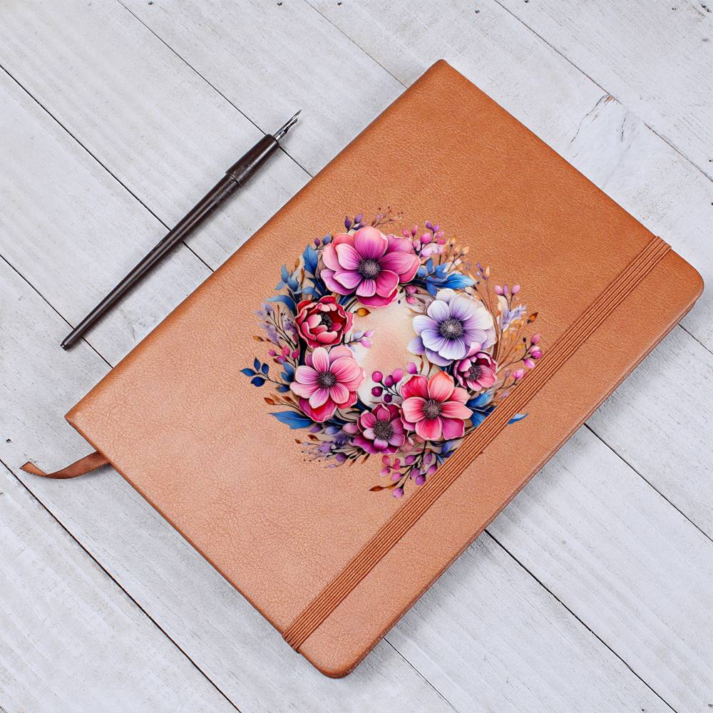 Floral Flower Wreath 079 - Vegan Leather Journal