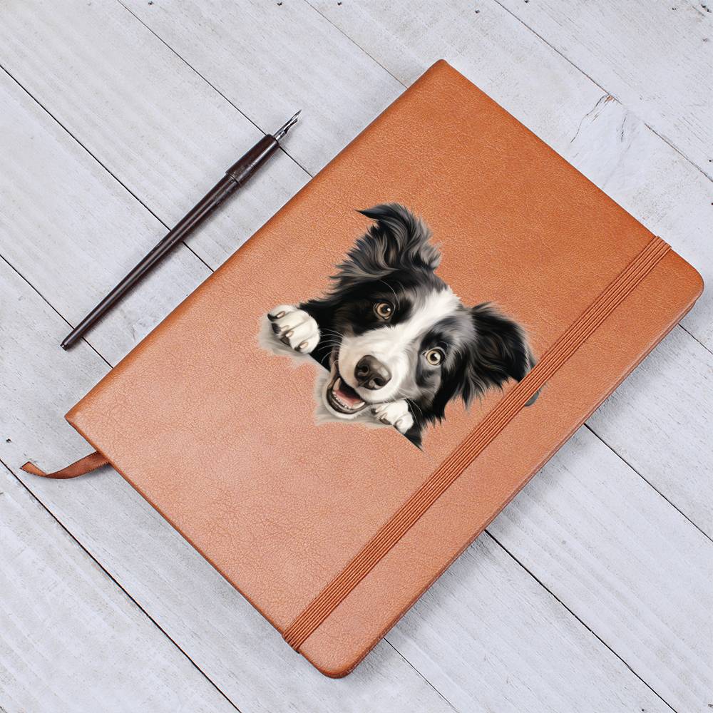 Border Collie Peeking - Vegan Leather Journal