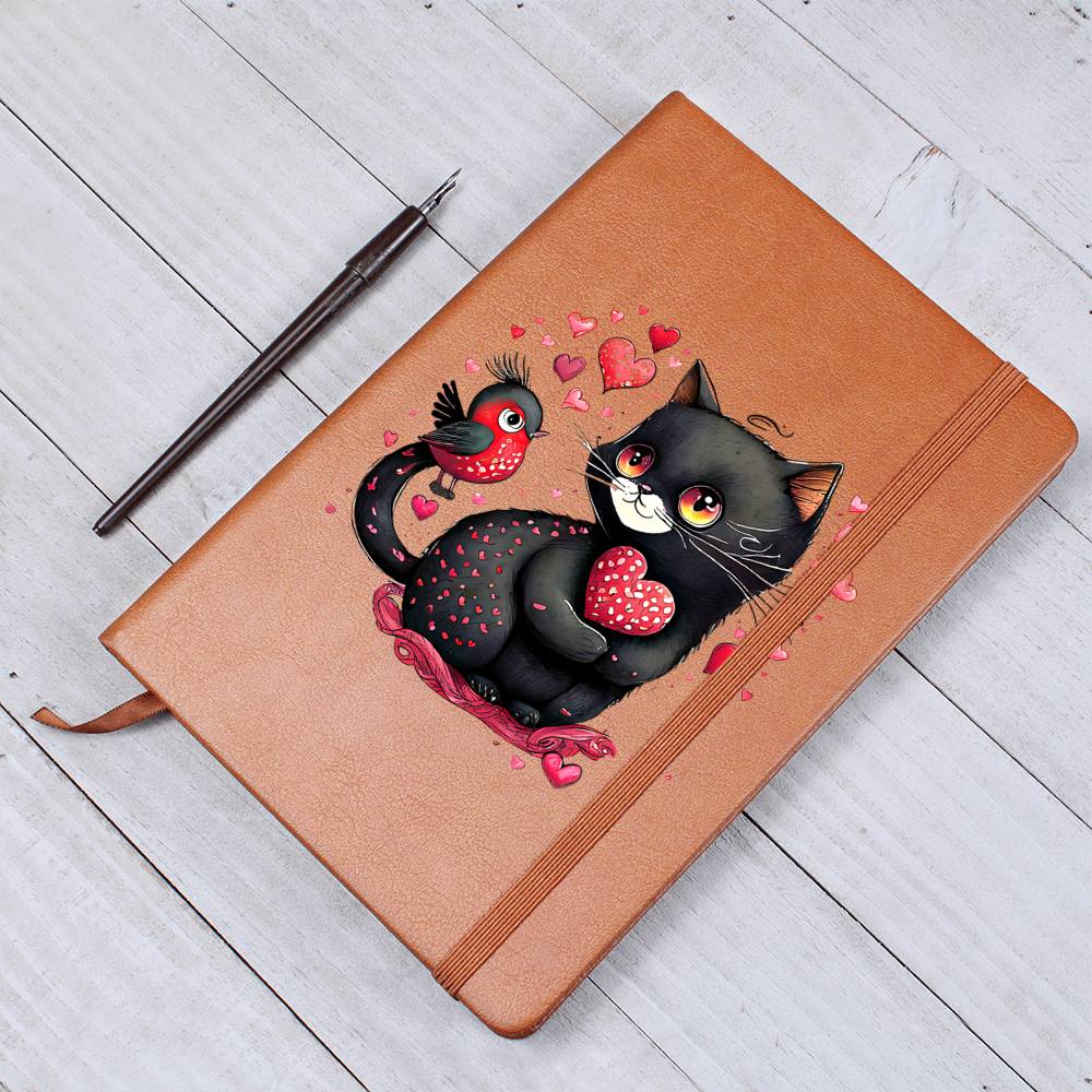 Valentine's Day Black Cat 044 - Vegan Leather Journal