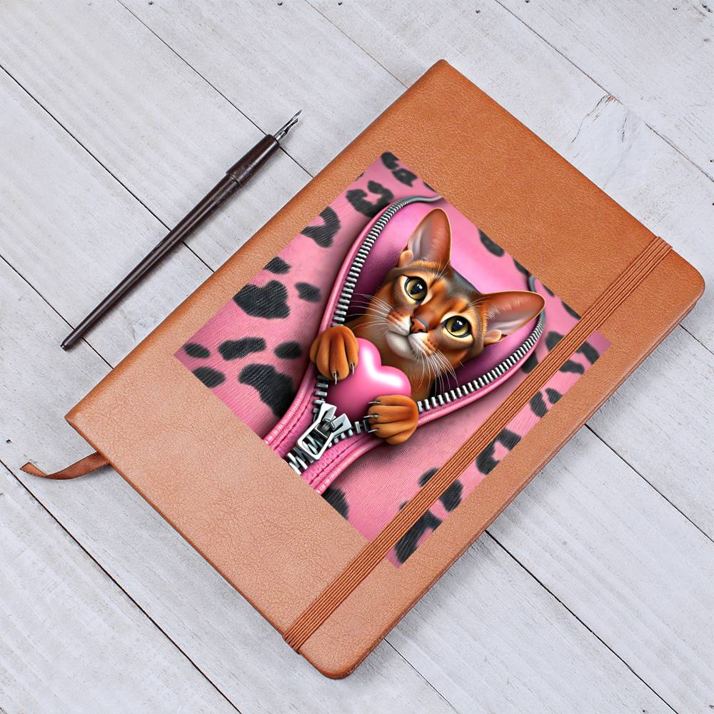Valentine's Day Cat And Zipper 022 - Vegan Leather Journal