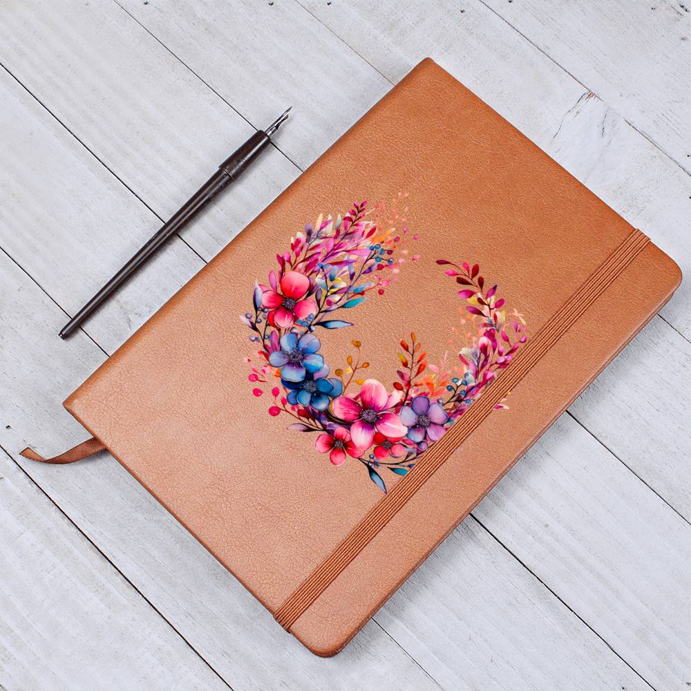 Floral Flower Wreath 013 - Vegan Leather Journal