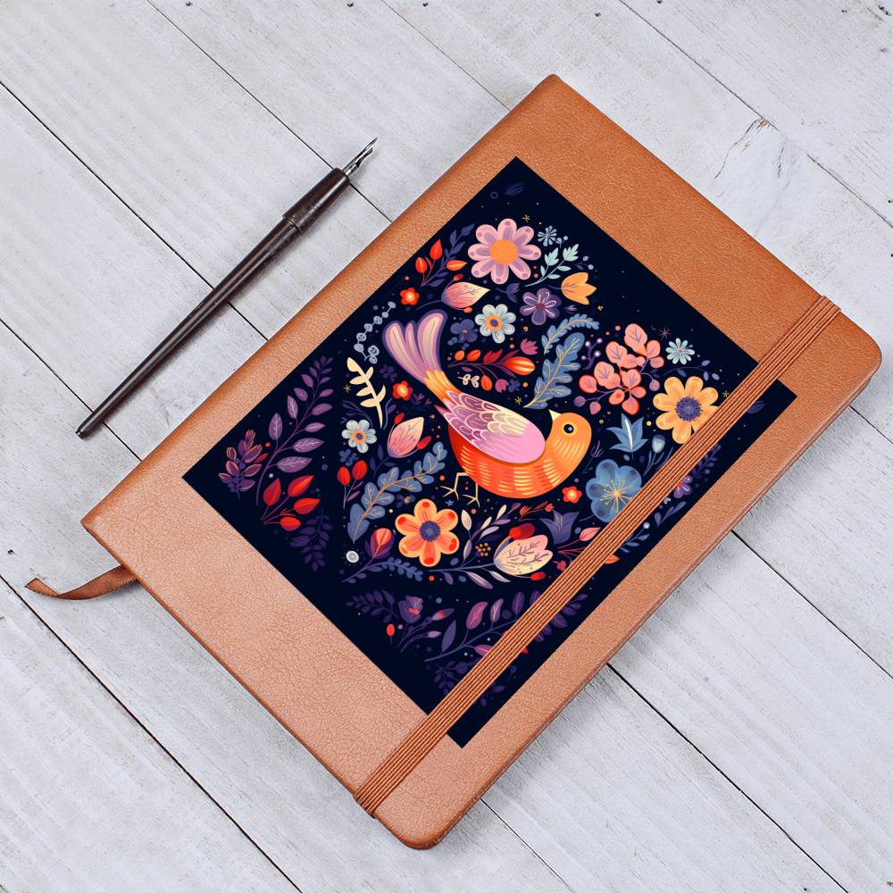 Birds And Floral Design 115 - Vegan Leather Journal