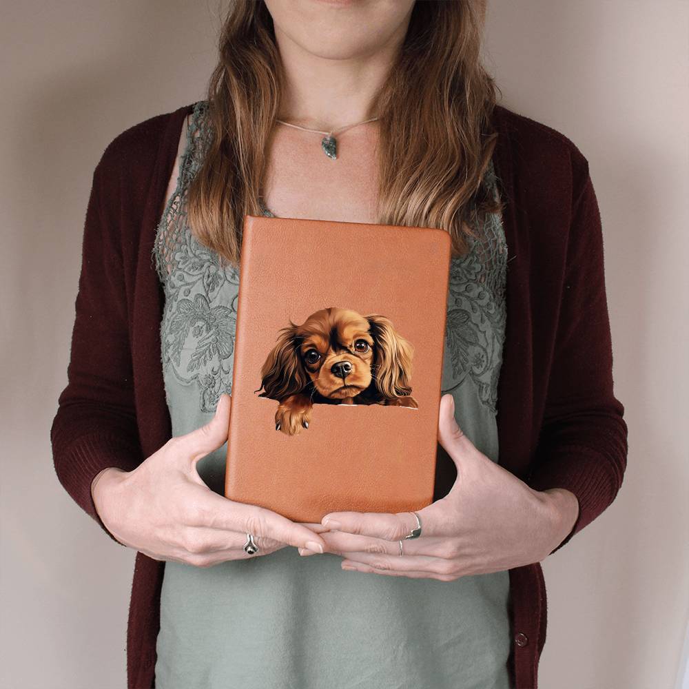 English Toy Spaniel Peeking - Vegan Leather Journal