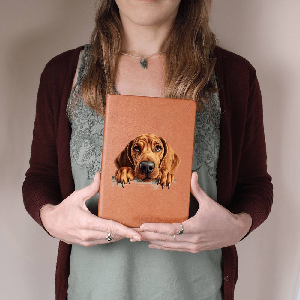 Redbone Coonhound Peeking - Vegan Leather Journal
