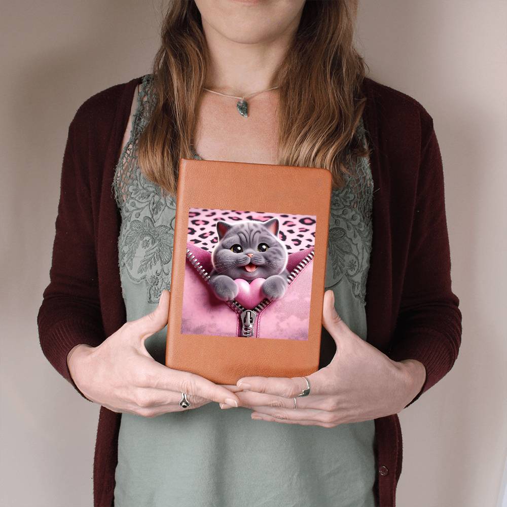Valentine's Day Cat And Zipper 008 - Vegan Leather Journal