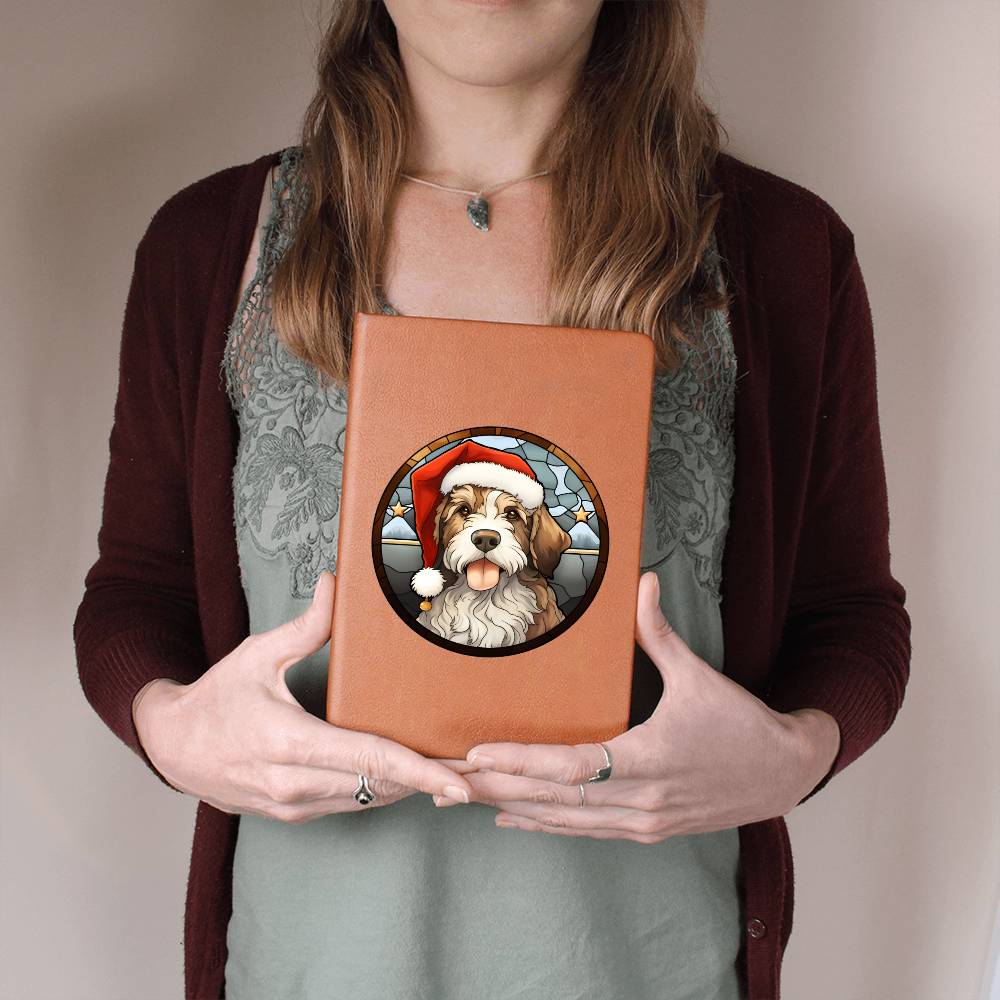 Dog Stained Glass Christmas Design 021 - Vegan Leather Journal