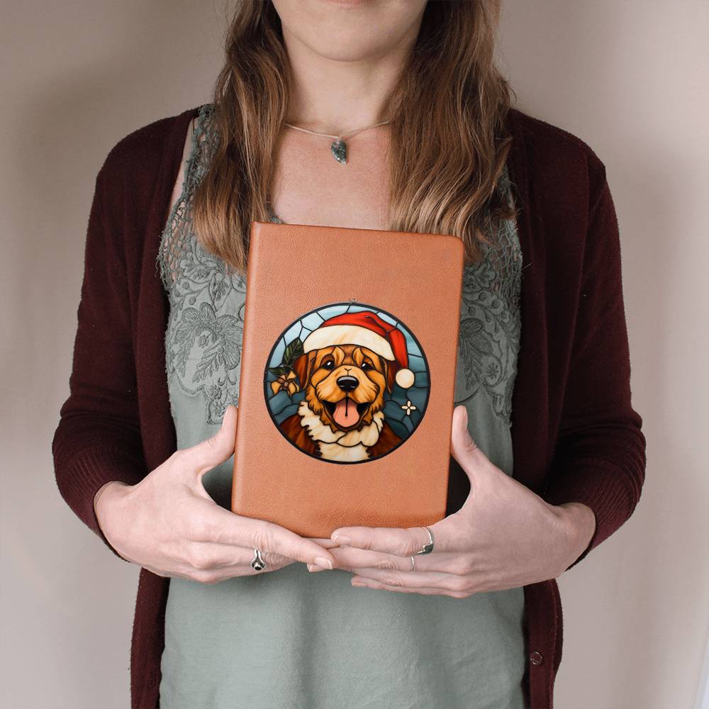 Dog Stained Glass Christmas Design 011 - Vegan Leather Journal
