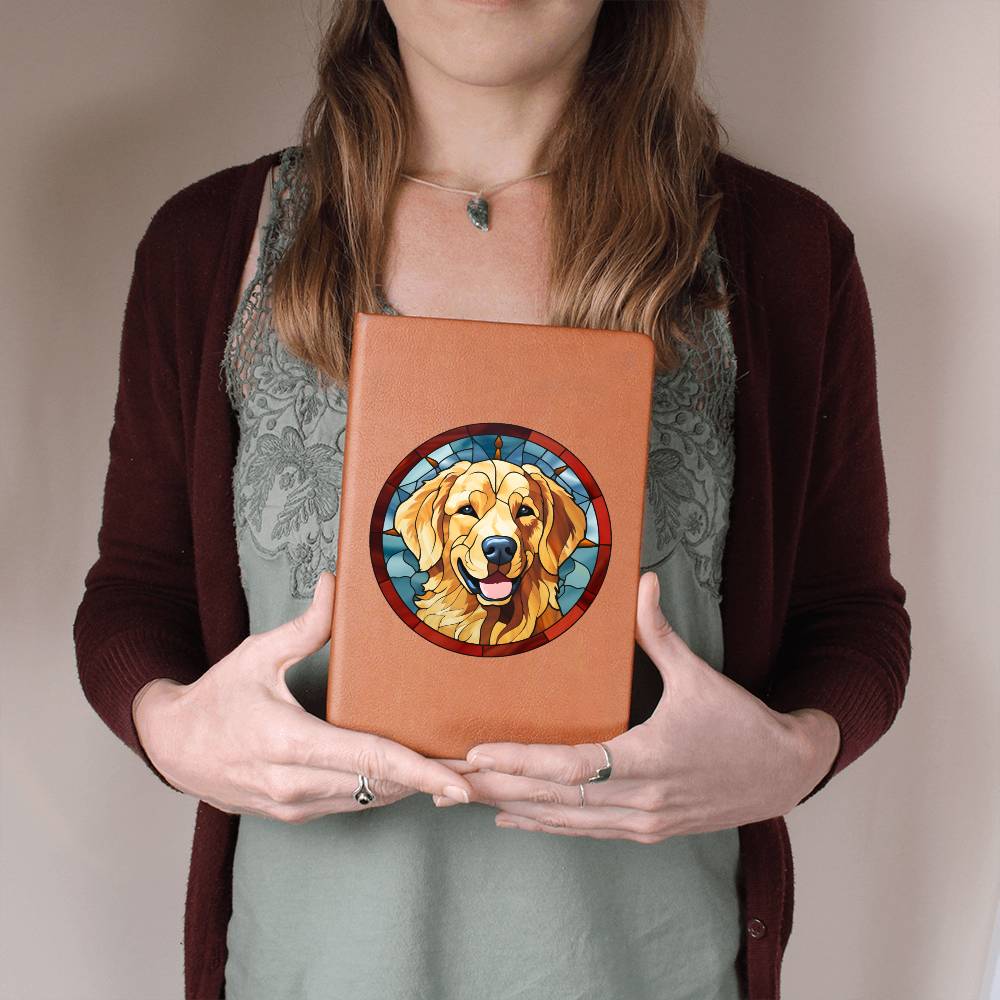 Dog Stained Glass Christmas Design 001 - Vegan Leather Journal