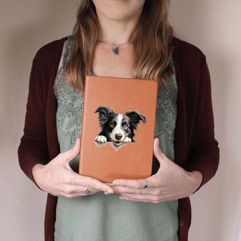 Border Collie Peeking - Vegan Leather Journal