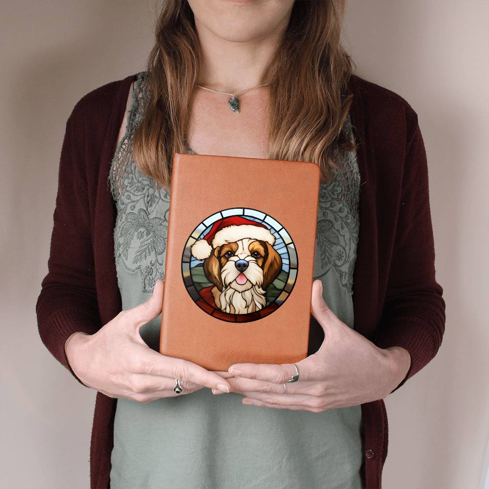 Dog Stained Glass Christmas Design 032 - Vegan Leather Journal