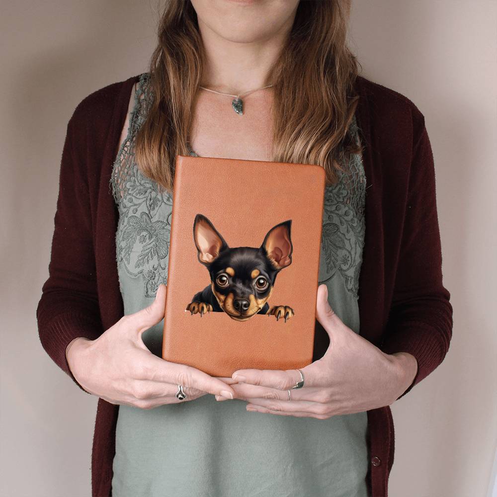 Miniature Pinscher Peeking - Vegan Leather Journal