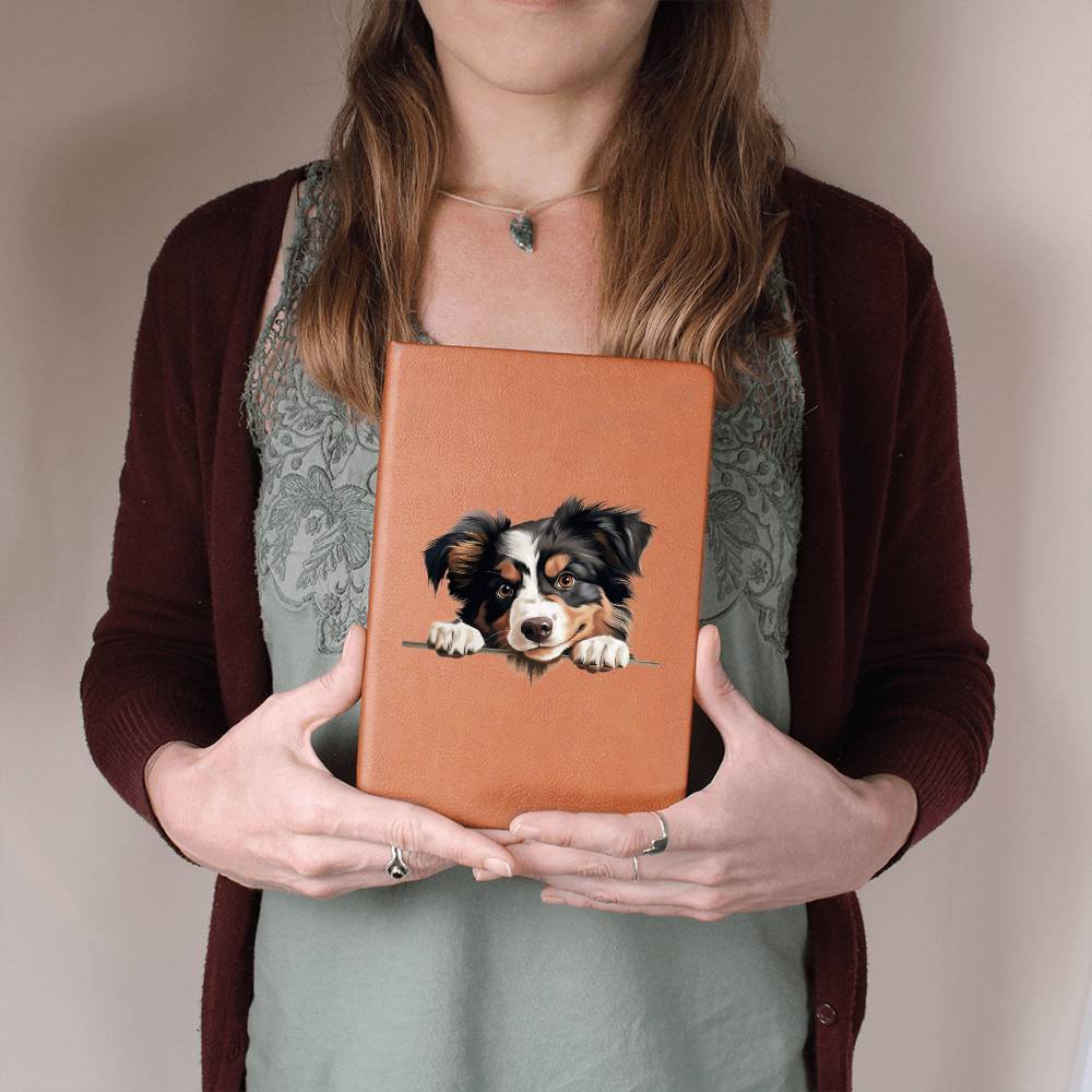 Miniature American Shepherd Peeking - Vegan Leather Journal