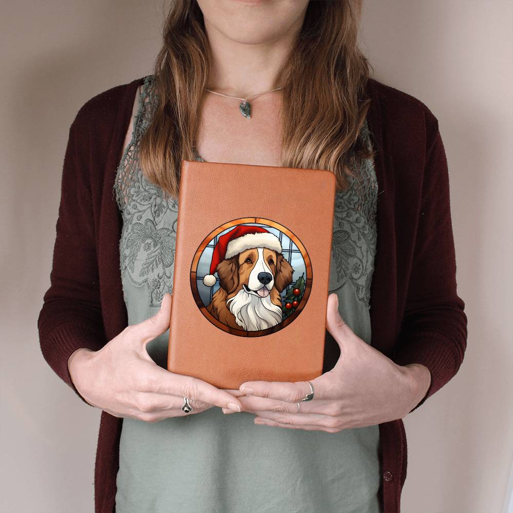 Dog Stained Glass Christmas Design 024 - Vegan Leather Journal