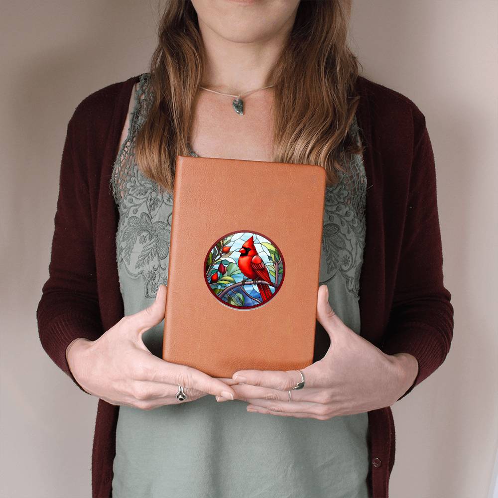 Christmas Red Cardinal Stained Glass Design 004 - Vegan Leather Journal