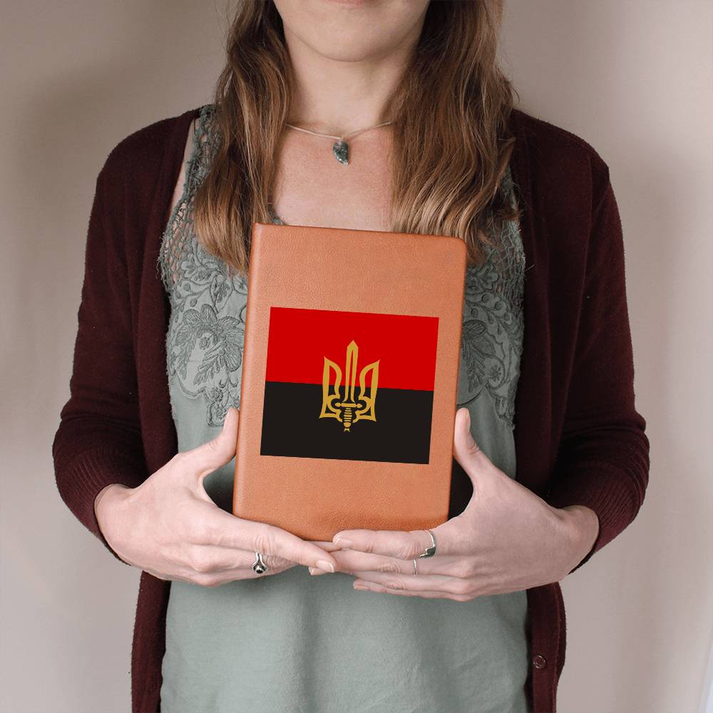 Stylized Tryzub And Red-Black Flag - Vegan Leather Journal