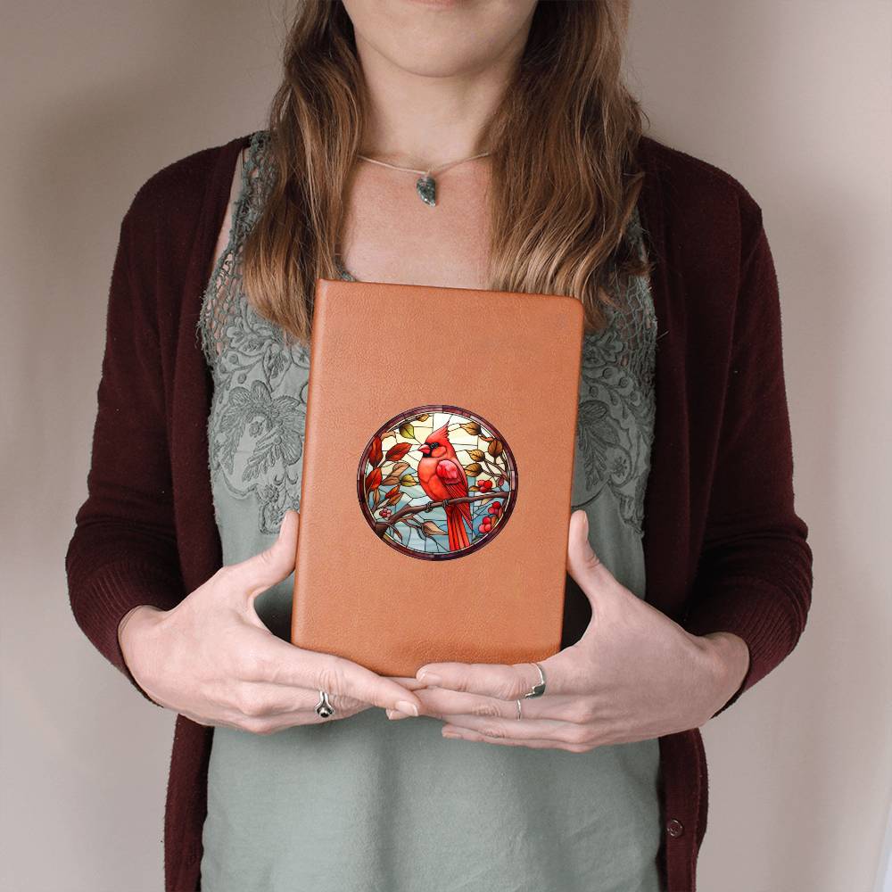 Christmas Red Cardinal Stained Glass Design 031 - Vegan Leather Journal