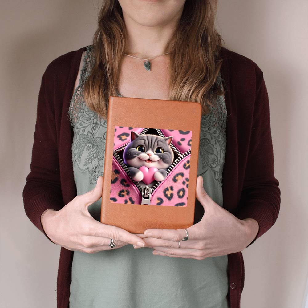 Valentine's Day Cat And Zipper 007 - Vegan Leather Journal