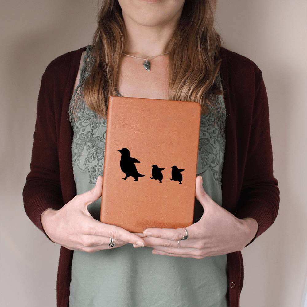 Mama Penguin With 2 Chicks - Vegan Leather Journal