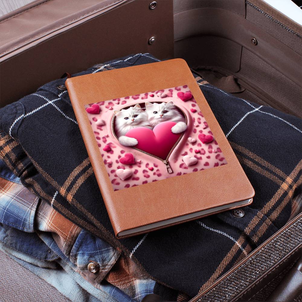 Valentine's Day Cat And Zipper 011 - Vegan Leather Journal