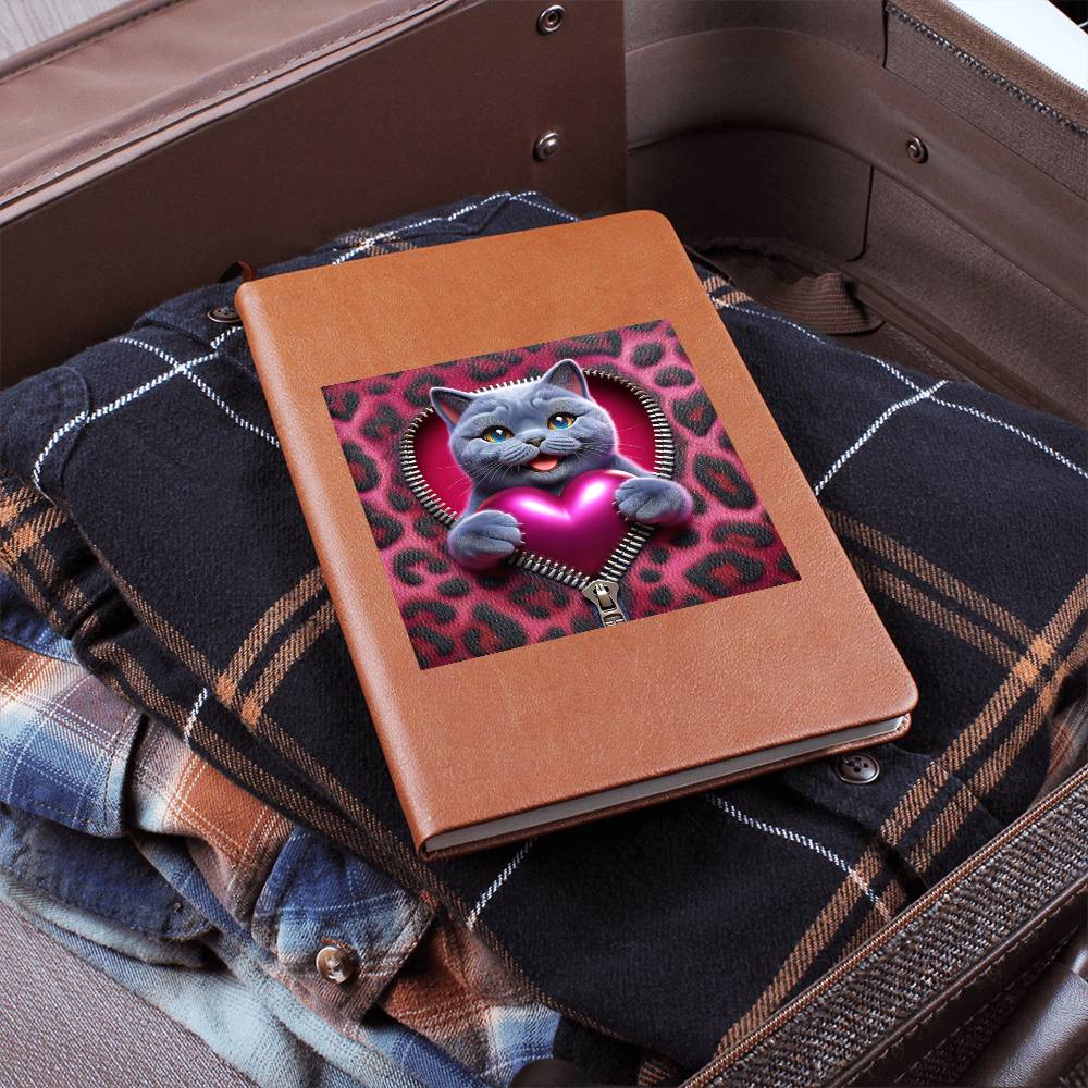Valentine's Day Cat And Zipper 018 - Vegan Leather Journal