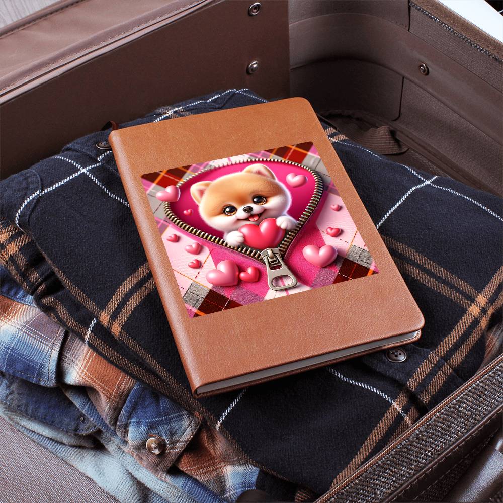 Valentine's Day Dog And Zipper 014 - Vegan Leather Journal