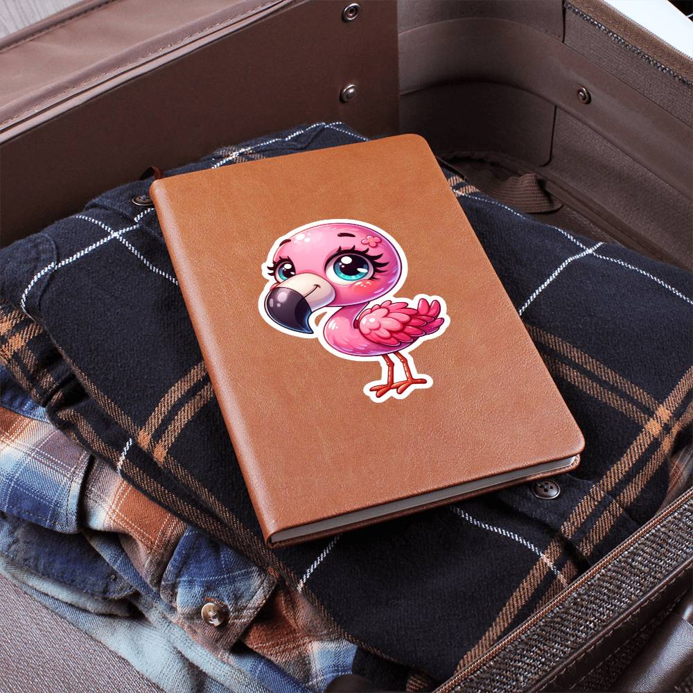 Cute Flamingo sticker 52 - Vegan Leather Journal