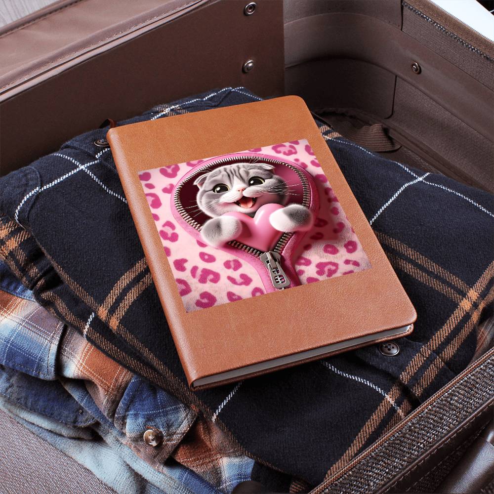 Valentine's Day Cat And Zipper 005 - Vegan Leather Journal