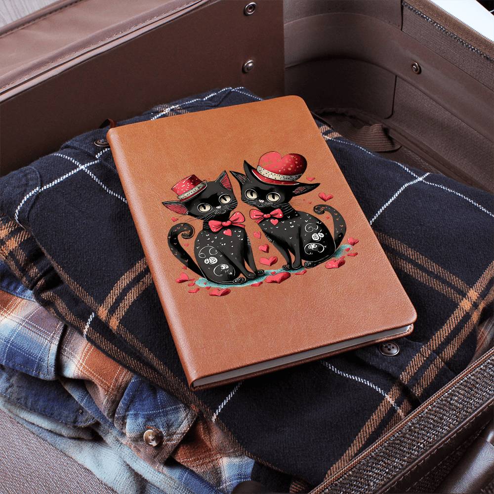 Valentine's Day Black Cat 009 - Vegan Leather Journal