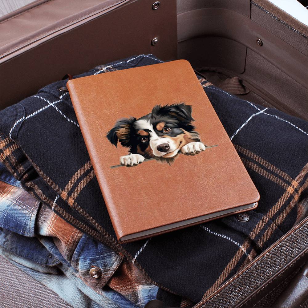 Miniature American Shepherd Peeking - Vegan Leather Journal