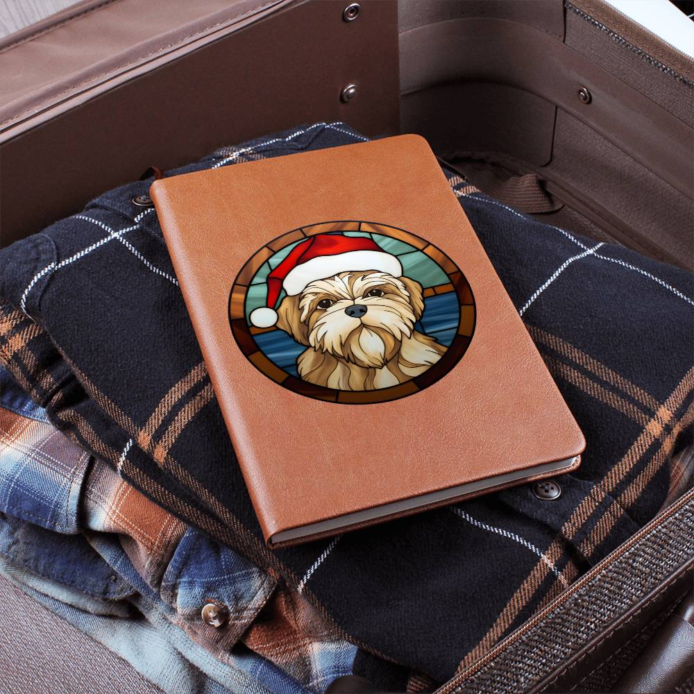 Dog Stained Glass Christmas Design 002 - Vegan Leather Journal