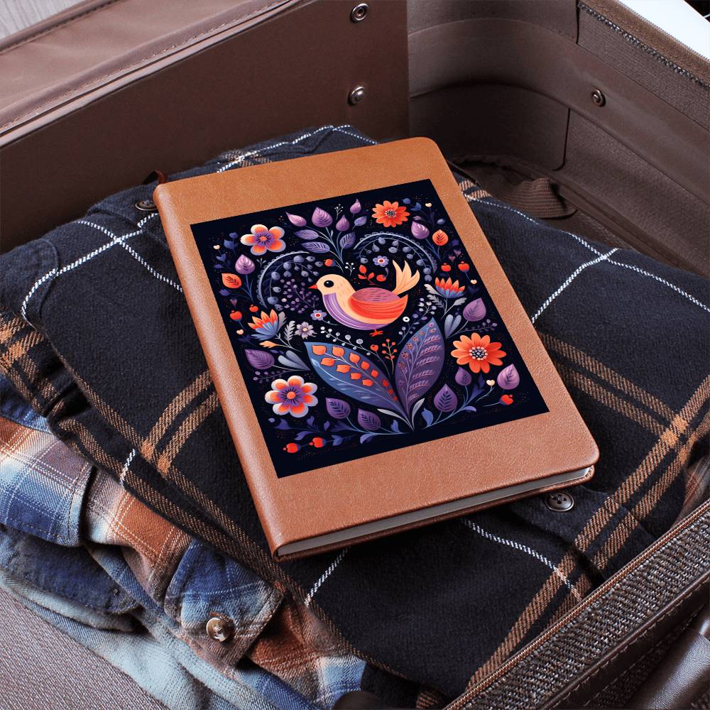 Birds And Floral Design 114 - Vegan Leather Journal