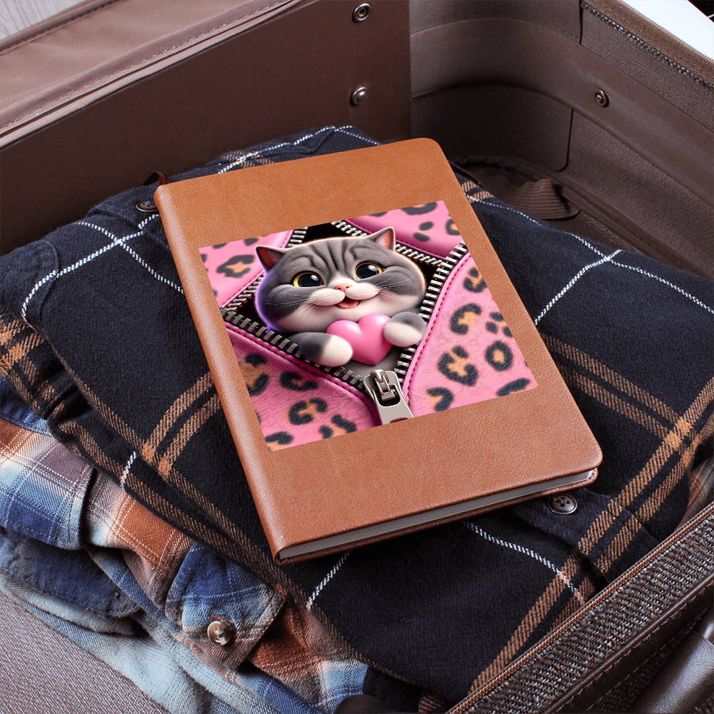 Valentine's Day Cat And Zipper 007 - Vegan Leather Journal