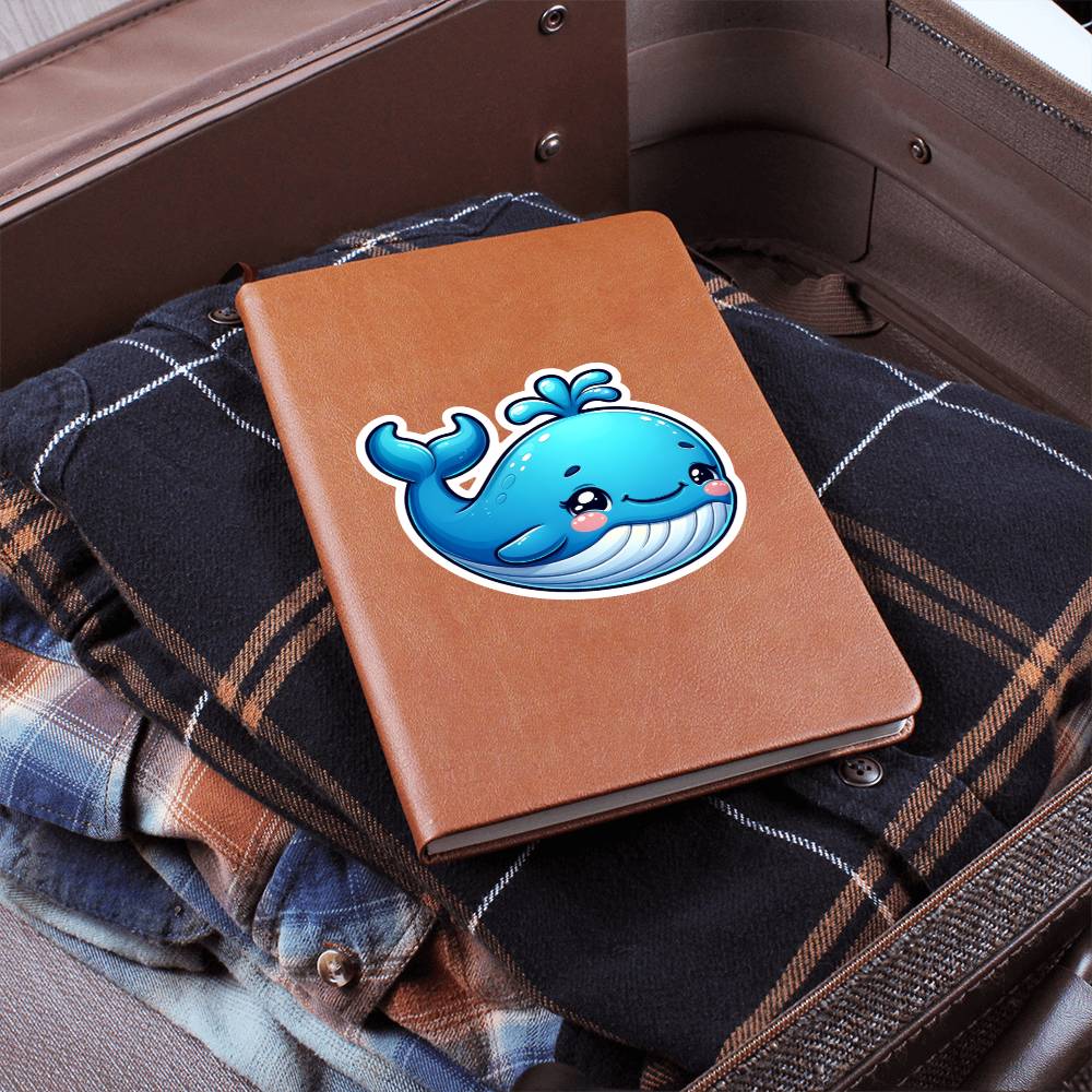 Cute Blue whale sticker 15 - Vegan Leather Journal