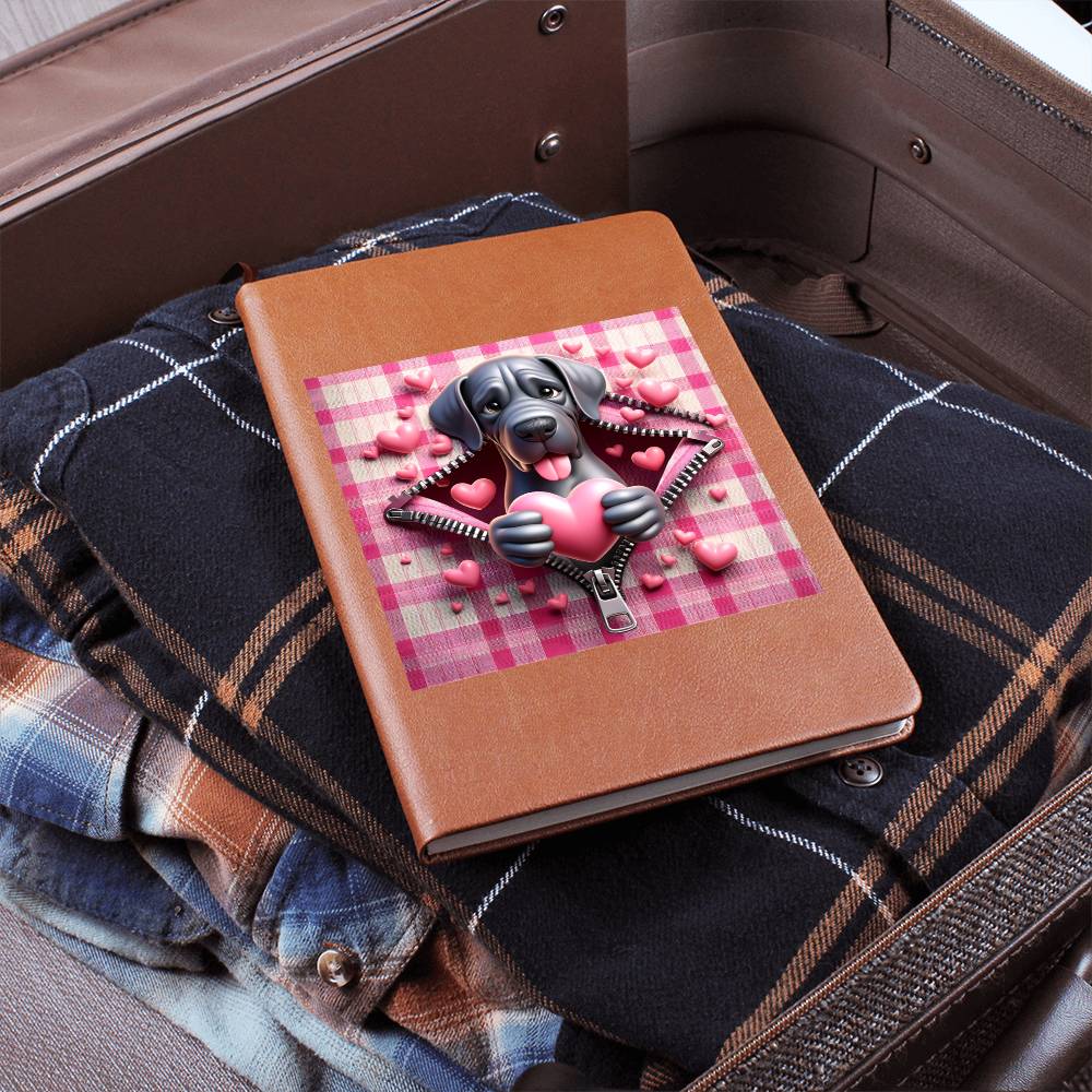 Valentine's Day Dog And Zipper 026 - Vegan Leather Journal