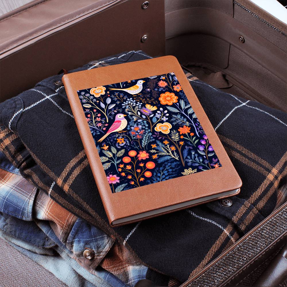 Birds And Floral Design 123 - Vegan Leather Journal