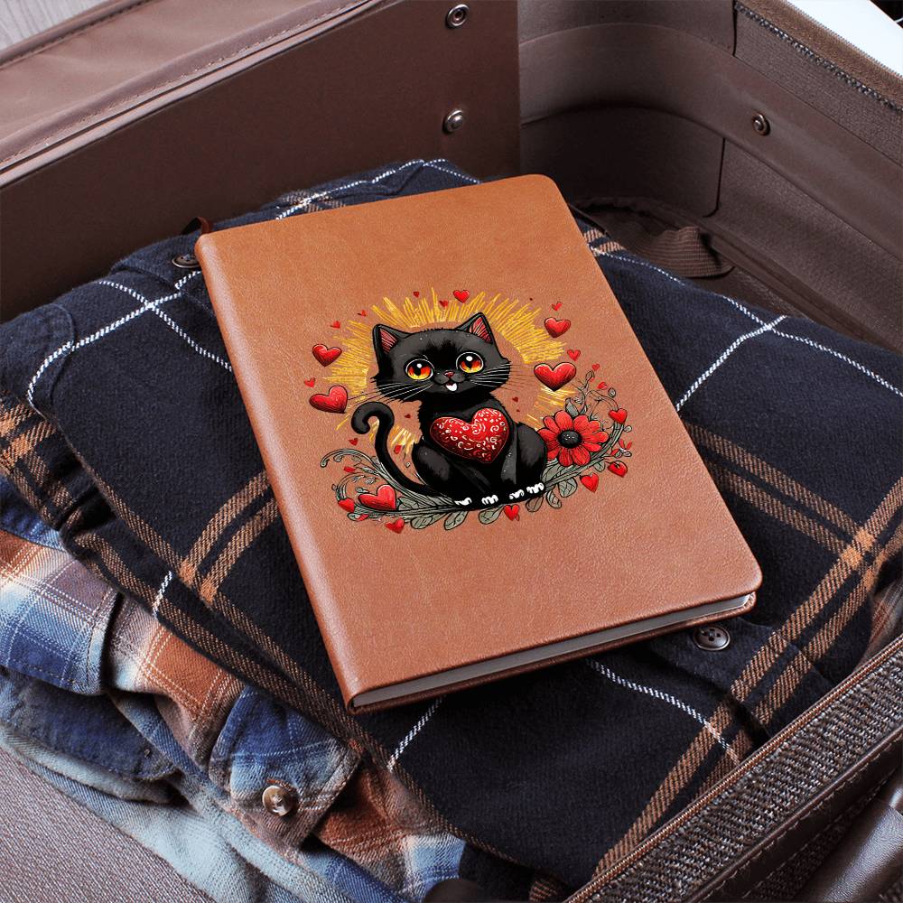 Valentine's Day Black Cat 064 - Vegan Leather Journal