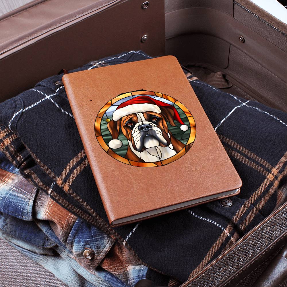 Dog Stained Glass Christmas Design 022 - Vegan Leather Journal