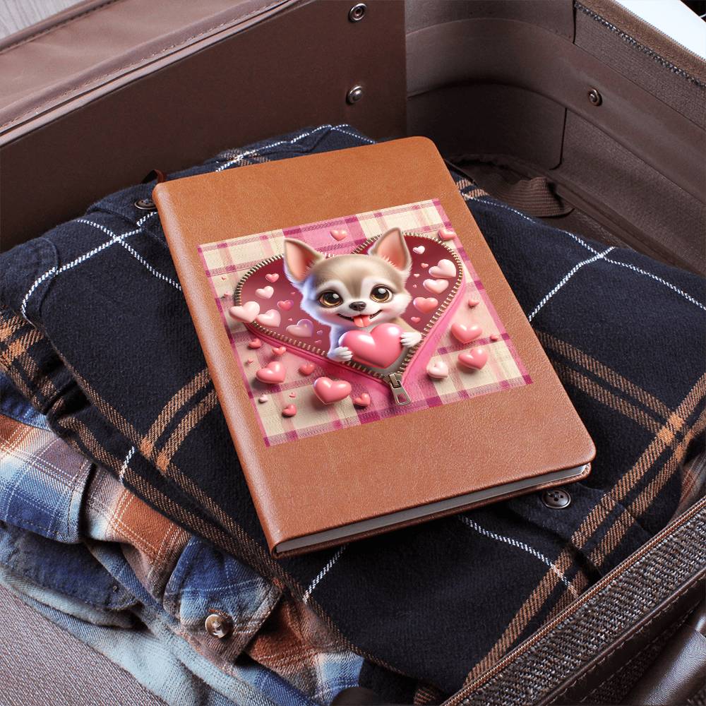 Valentine's Day Dog And Zipper 008 - Vegan Leather Journal