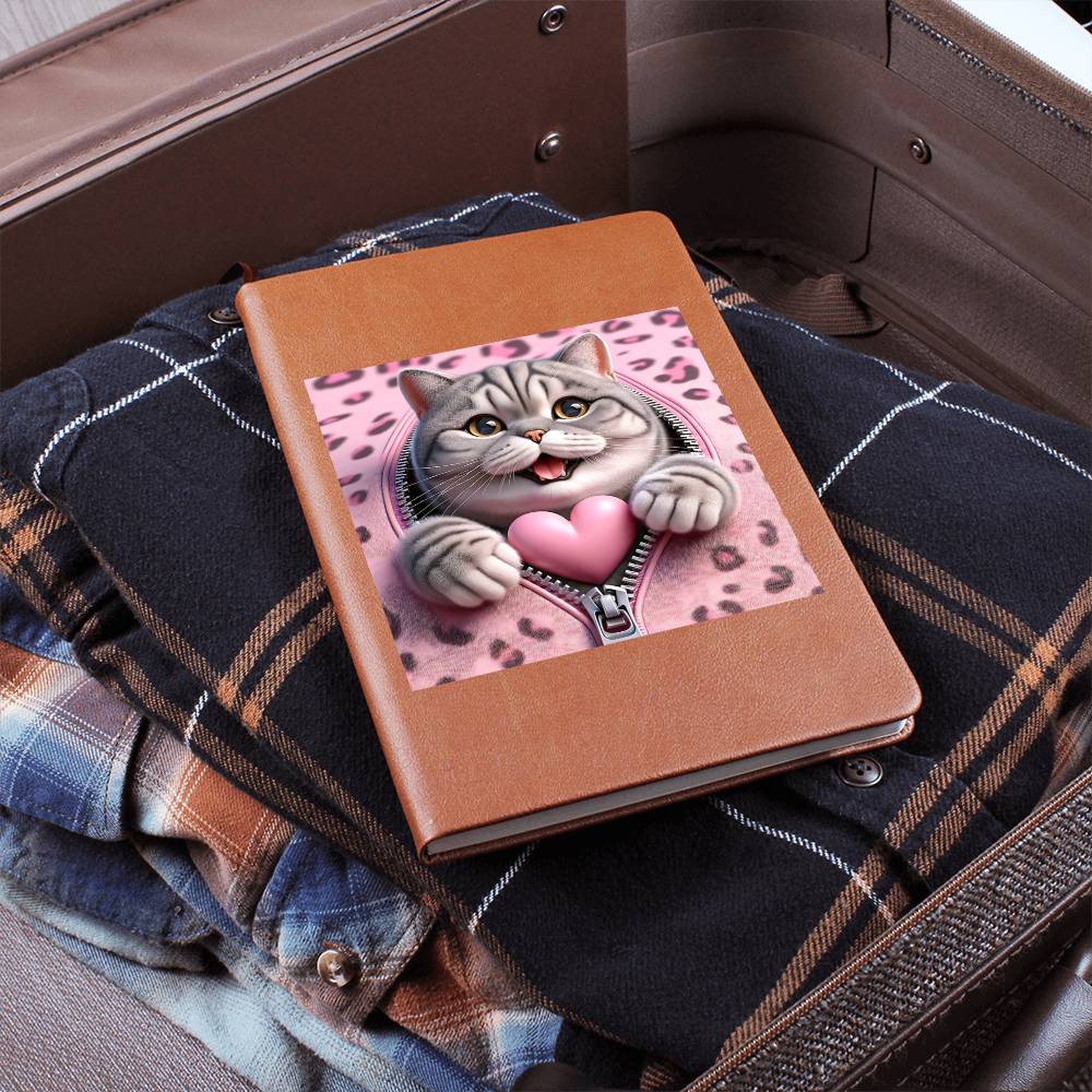 Valentine's Day Cat And Zipper 020 - Vegan Leather Journal