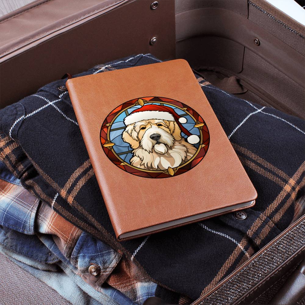 Dog Stained Glass Christmas Design 025 - Vegan Leather Journal