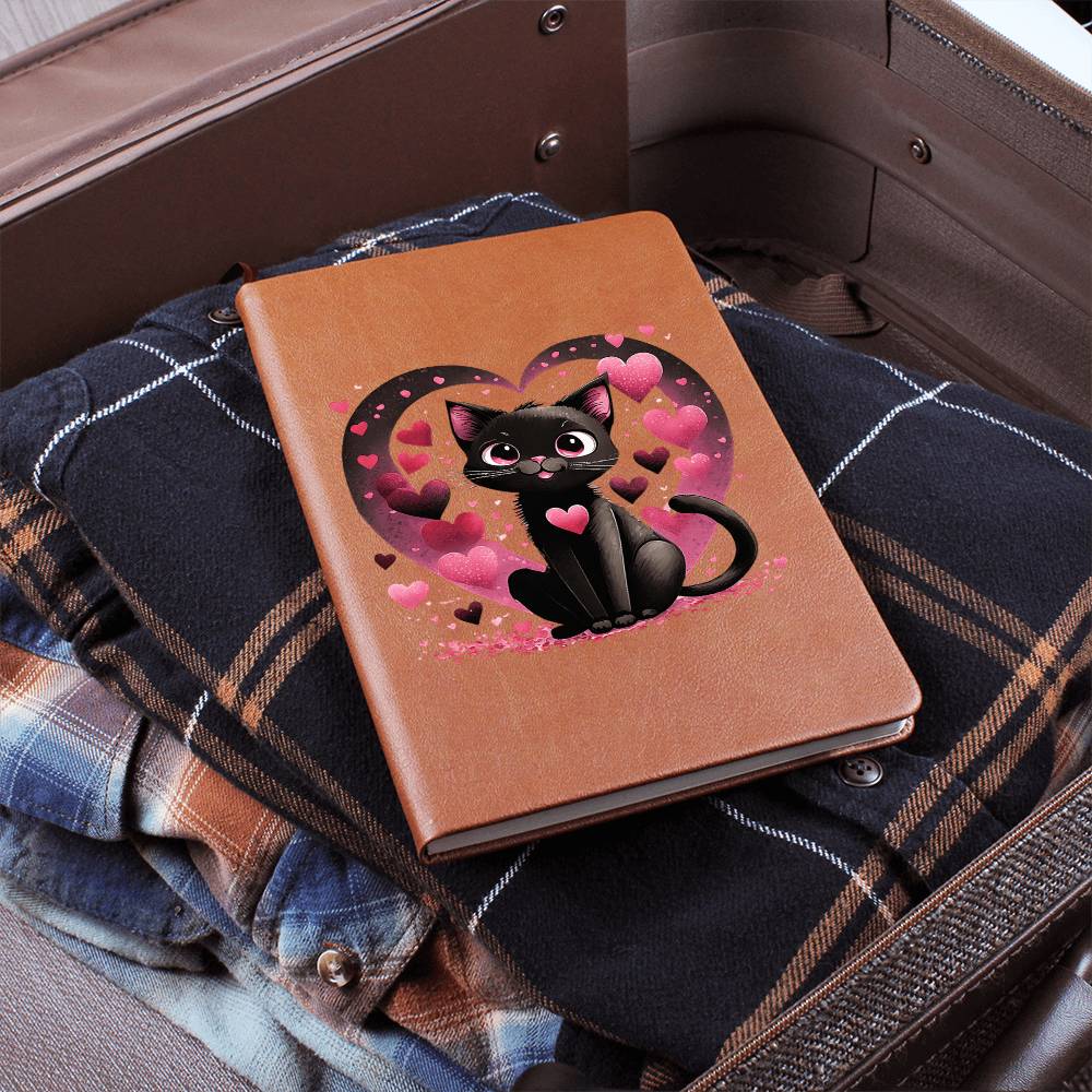Valentine's Day Black Cat 077 - Vegan Leather Journal