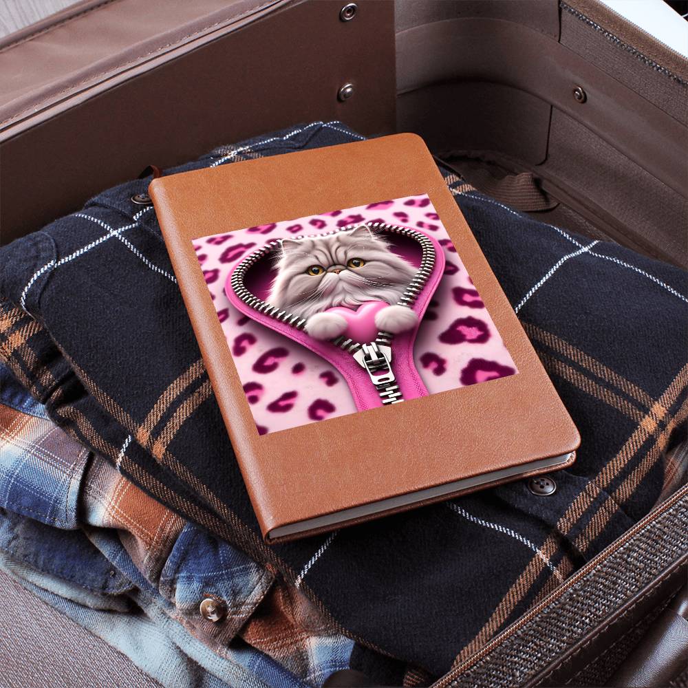 Valentine's Day Cat And Zipper 009 - Vegan Leather Journal