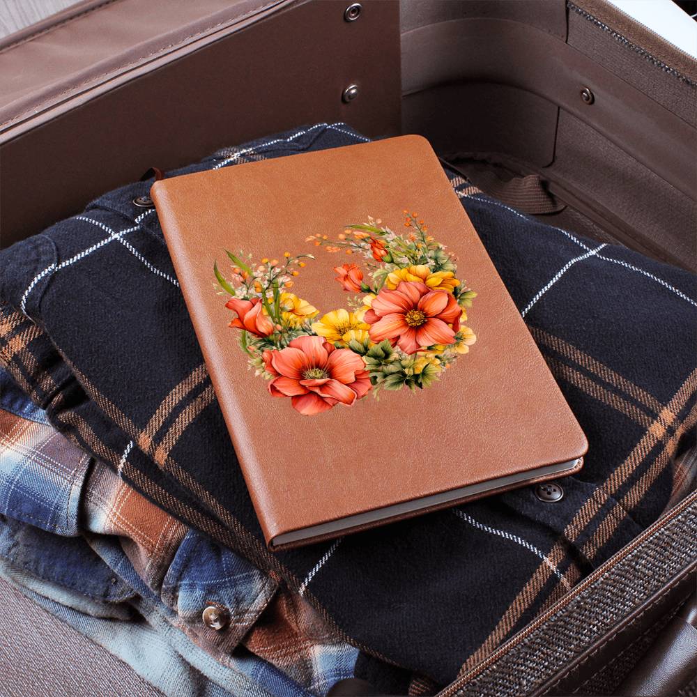 Floral Flower Wreath 006 - Vegan Leather Journal