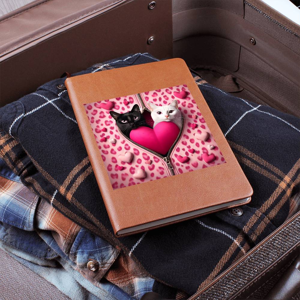 Valentine's Day Cat And Zipper 015 - Vegan Leather Journal