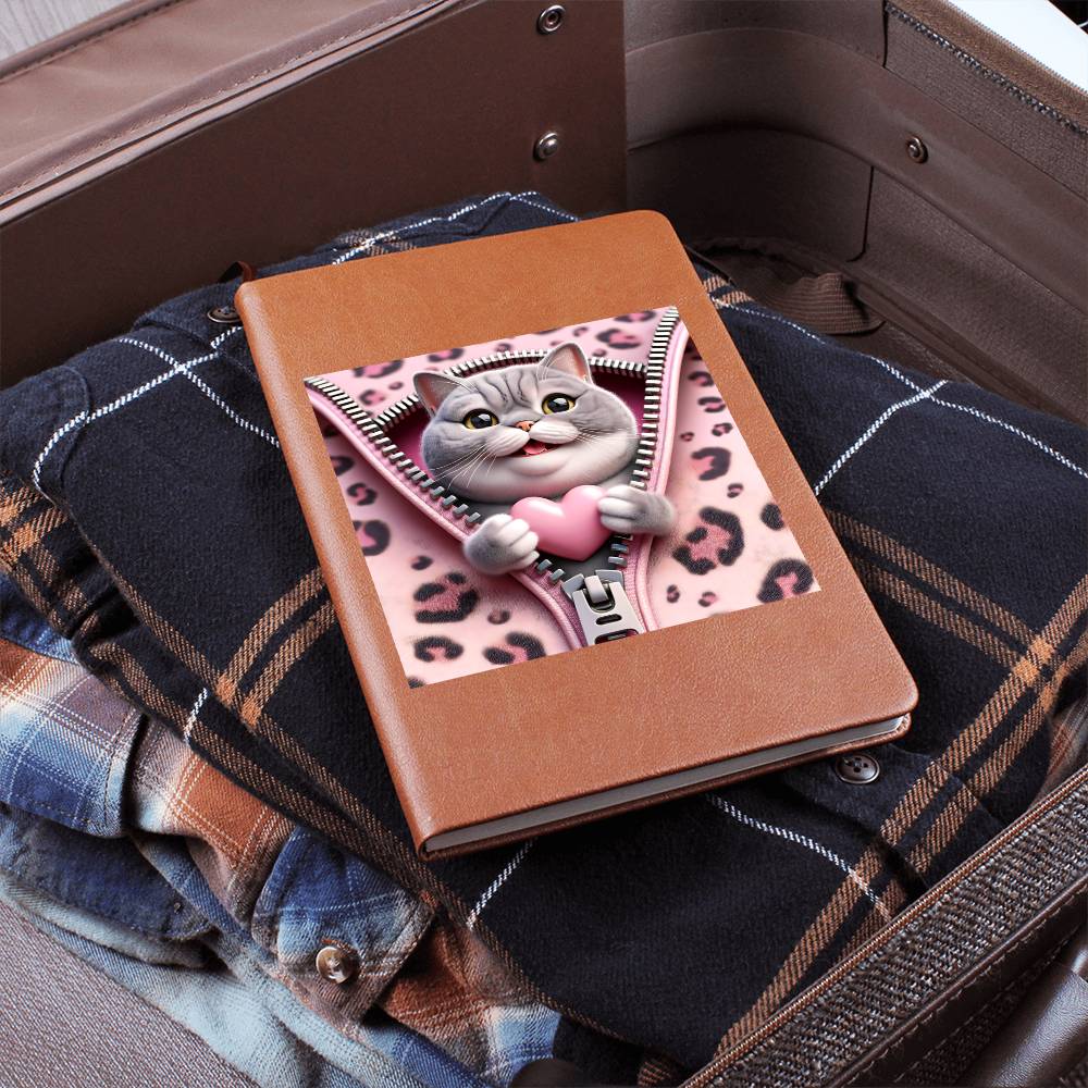 Valentine's Day Cat And Zipper 019 - Vegan Leather Journal