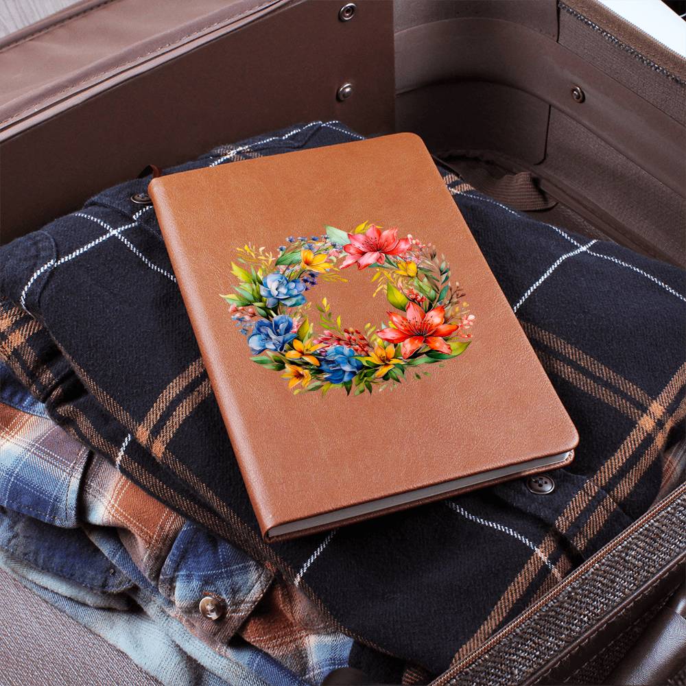 Floral Flower Wreath 033 - Vegan Leather Journal