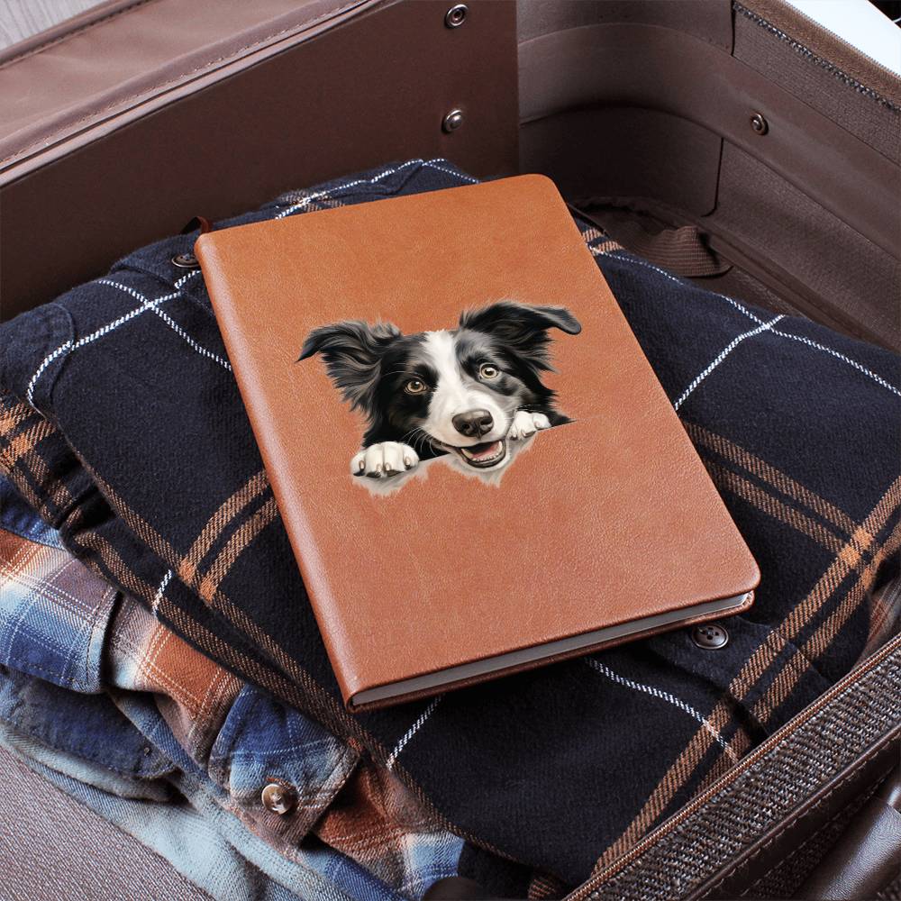 Border Collie Peeking - Vegan Leather Journal