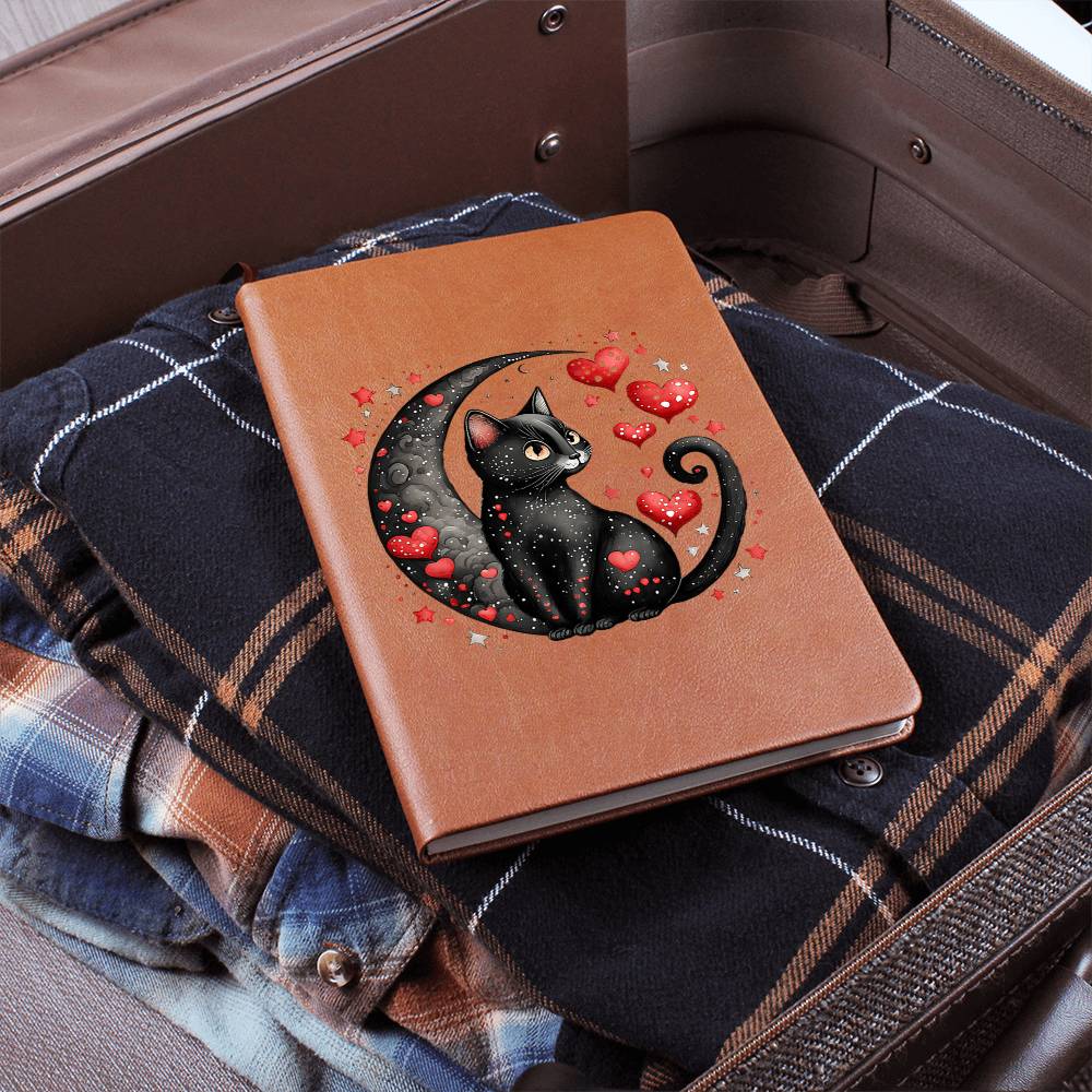 Valentine's Day Black Cat 041 - Vegan Leather Journal