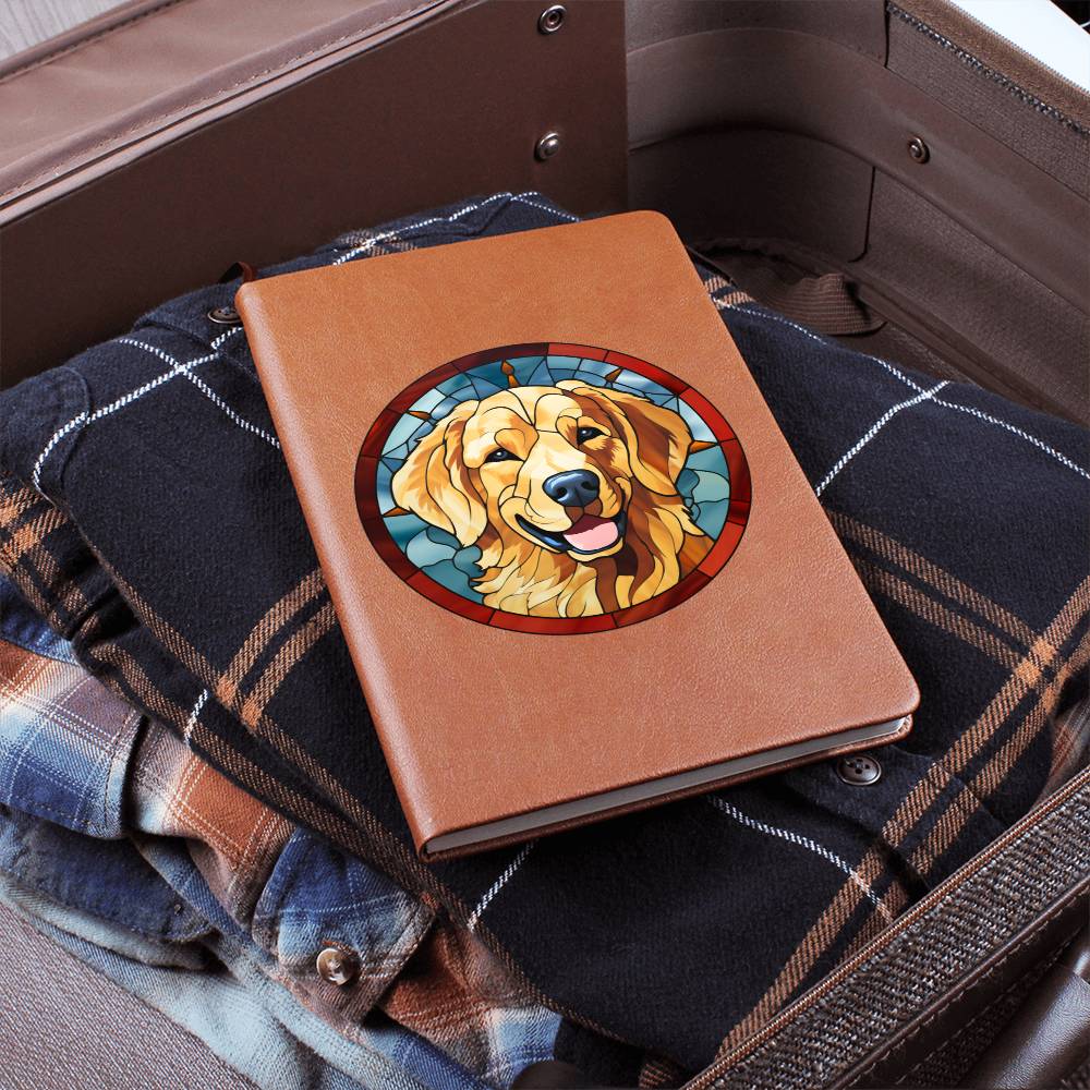 Dog Stained Glass Christmas Design 001 - Vegan Leather Journal